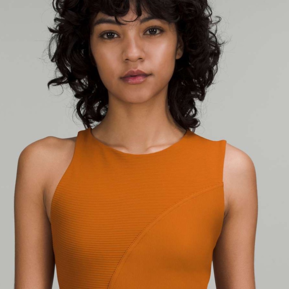 Lululemon Ribbed Asymmetrical Yoga Tank Top, Size 6, Butternut Brown